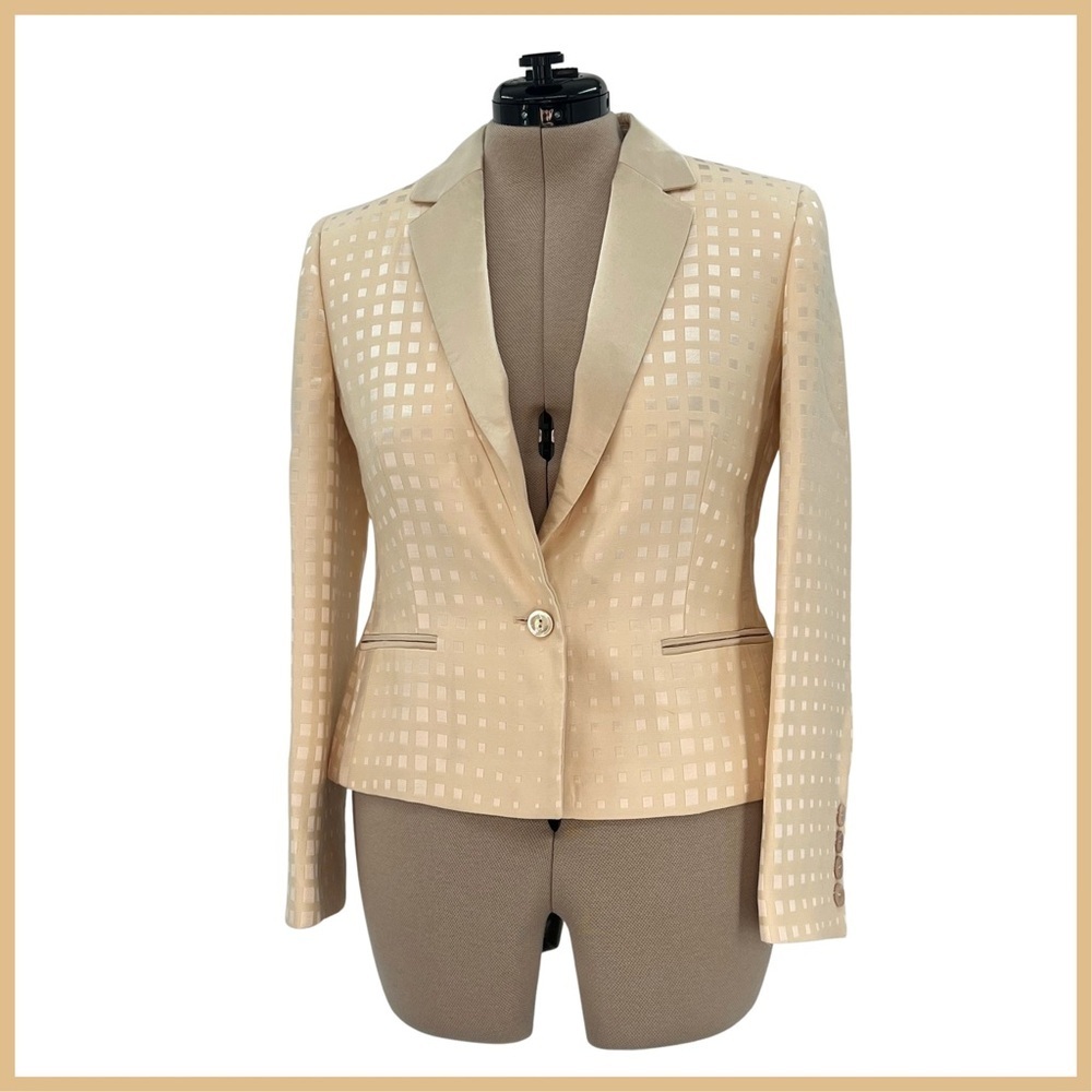 Vintage Louis Fèraud (Size 8) Yellow Geometric Squares Wool and Silk Blazer